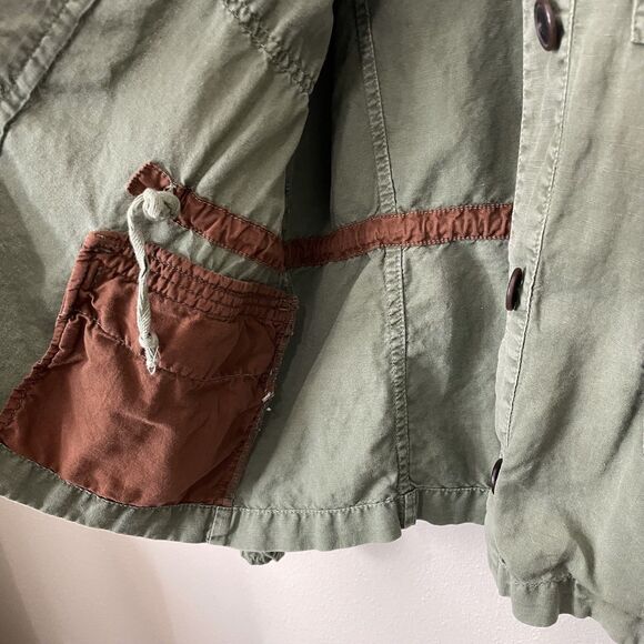 GAP Linen Utility Jacket Womens M Military Green Casual Drawstring Snap Coat - Picture 6 of 16